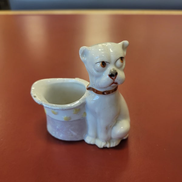 Vintage Lustreware Puppy with Top Hat toothpick Holder, Pencil Pot, Tiny Planter, Bonzo look alike, Handpainted, Made in Japan, Collectible