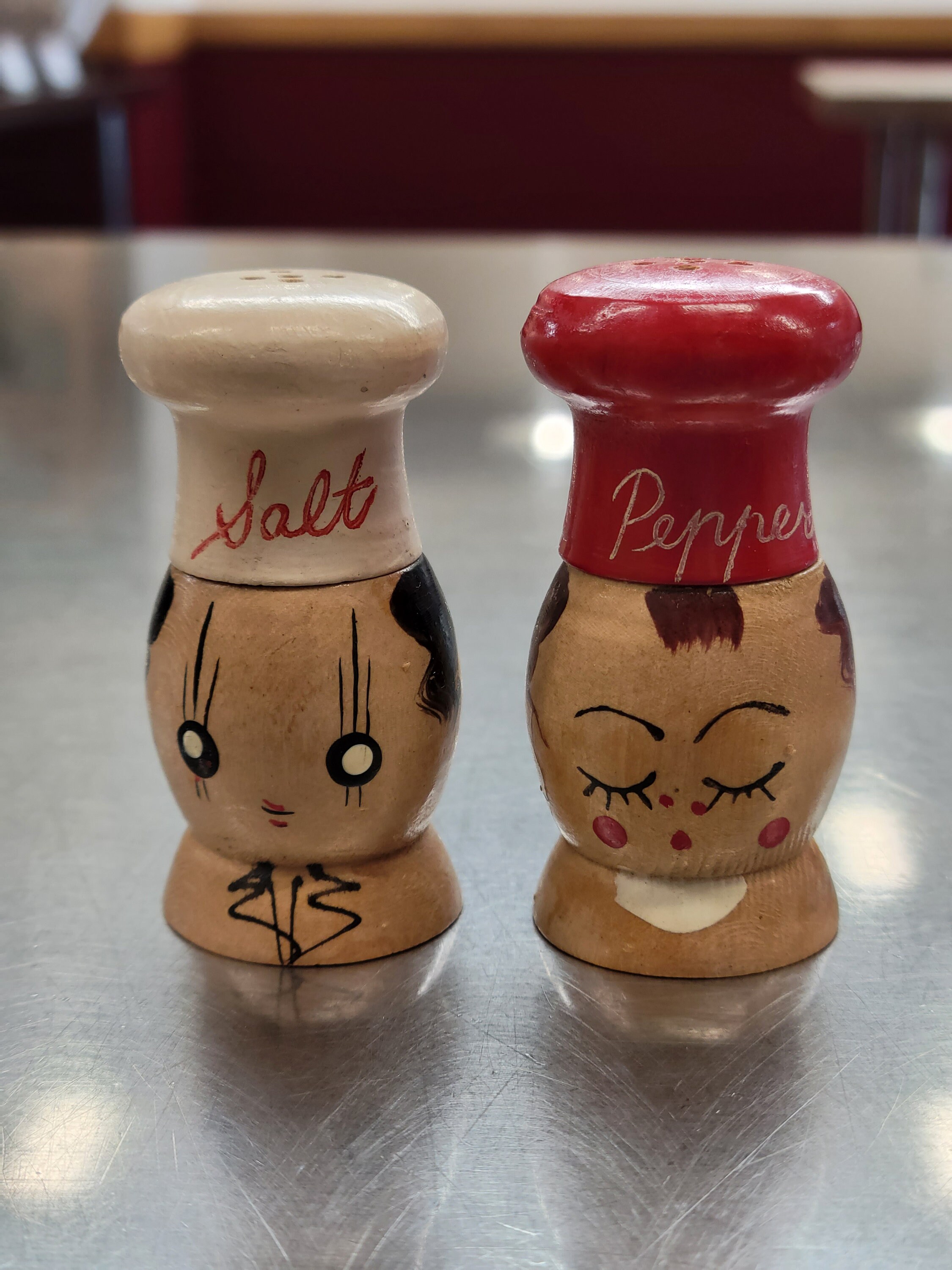 Vintage Volco Wooden Salt and Pepper Shakers: Handpainted Chef Set