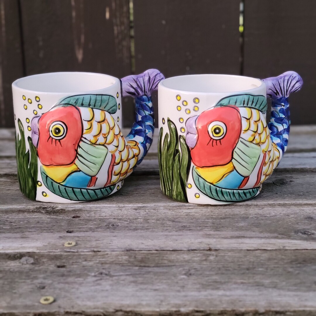 Tabletops Unlimited pescada Ceramic Koi Fish Mugs Etsy