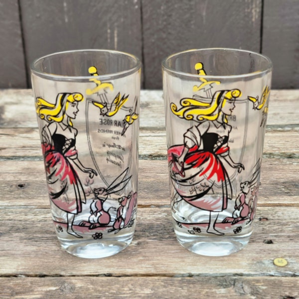 Vintage Walt Disney Productions "Briar Rose and Friends" Drinking Glass, Promotional Glass for Sleeping Beauty, Disneyana, Collectible