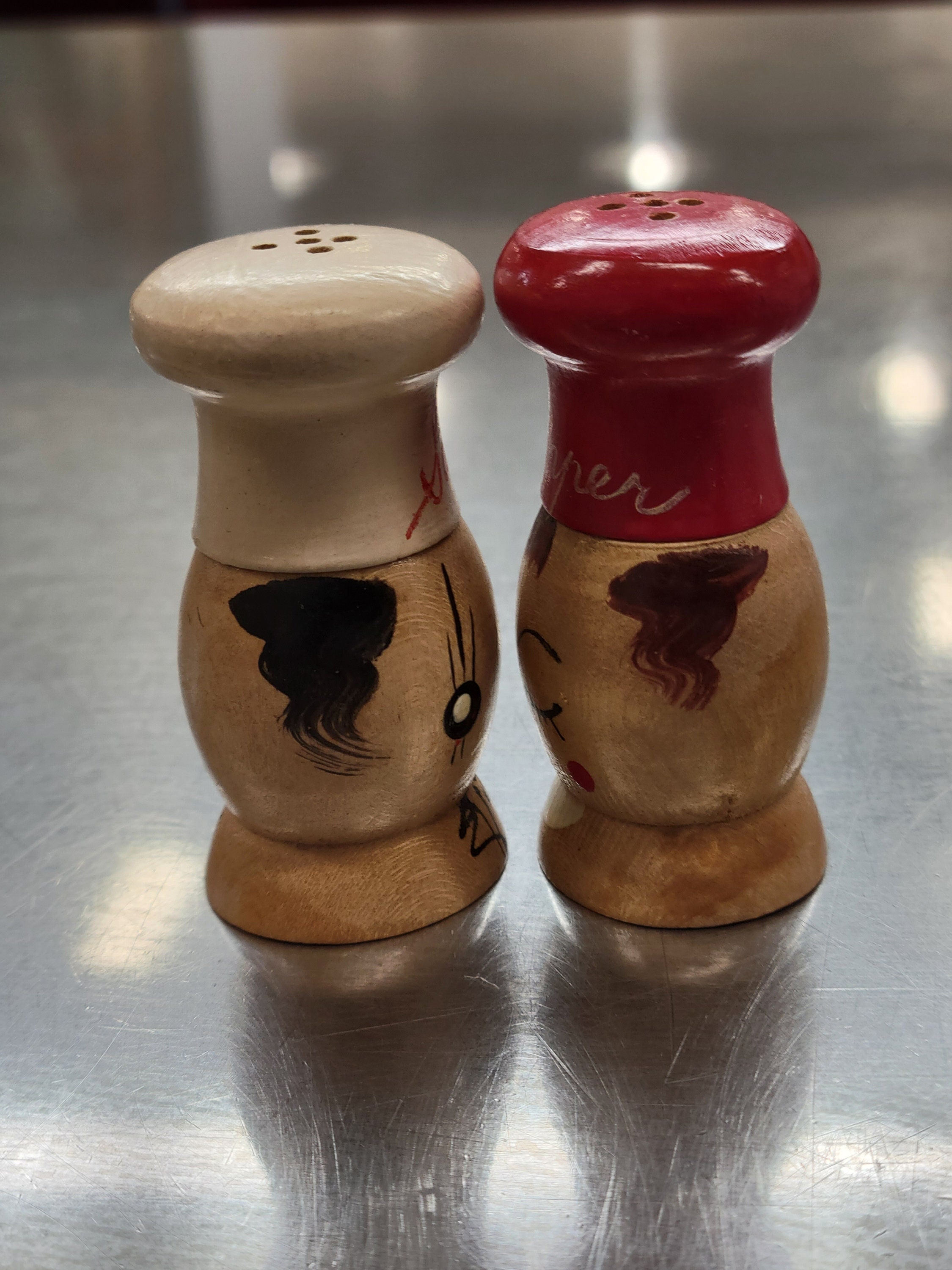 Vintage Volco Wooden Salt and Pepper Shakers: Handpainted Chef Set