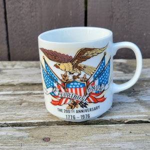 Vintage United States of America Bicentennial Coffee Cup, Patriotic Mug, Made in Japan, Red white and Blue, Stars and Stripes, Bald Eagle