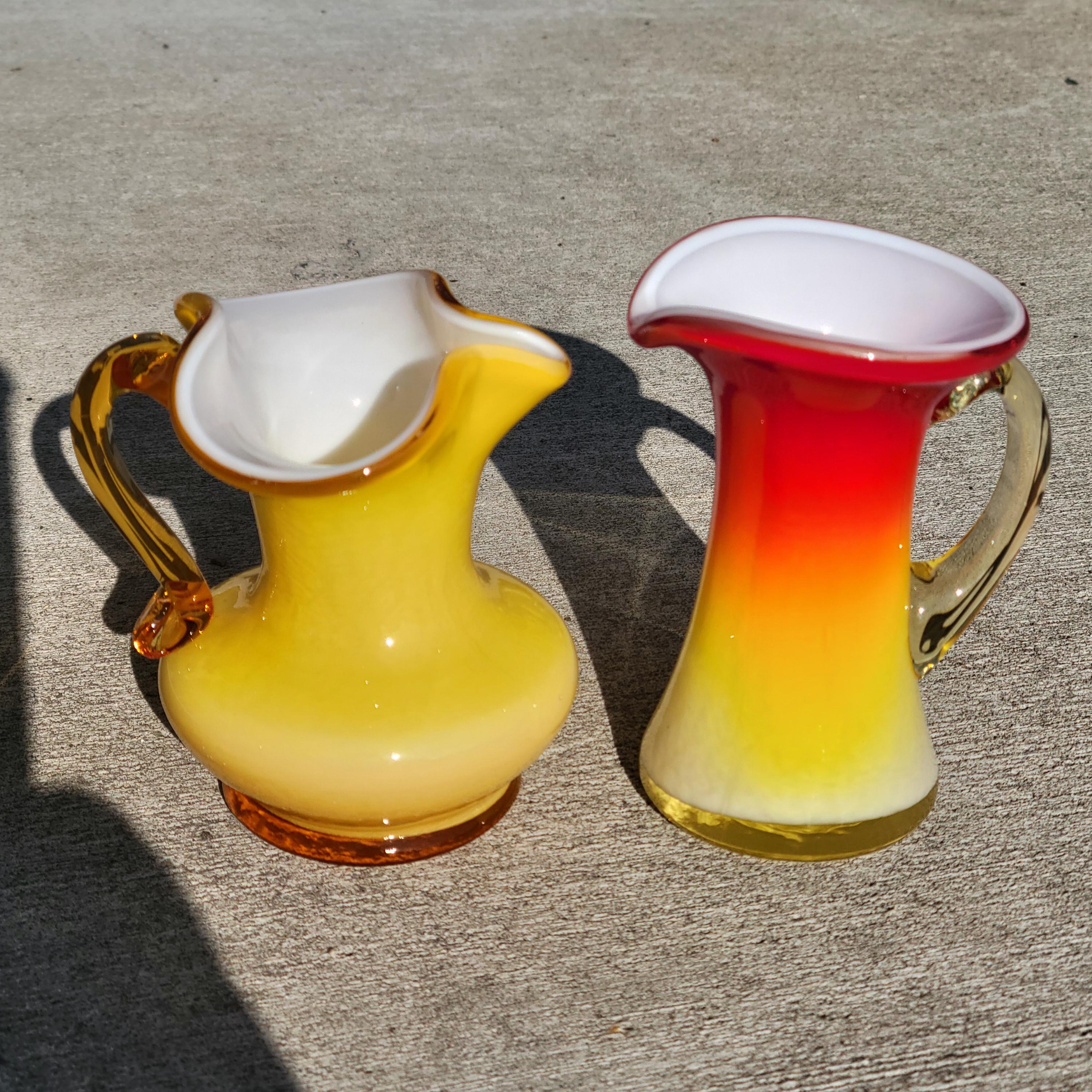 Vintage Kanawha Cased Glass Miniature Pitchers: Lemon Yellow