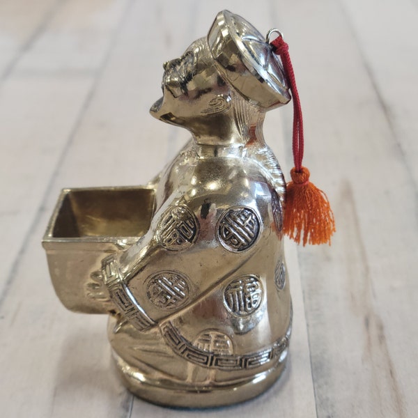 Vintage Brass Asian Man Incense Burner, Seated Oriental Gentleman with Cone Incense Box, Made in Japan, Meditation, Spiritual, Religious