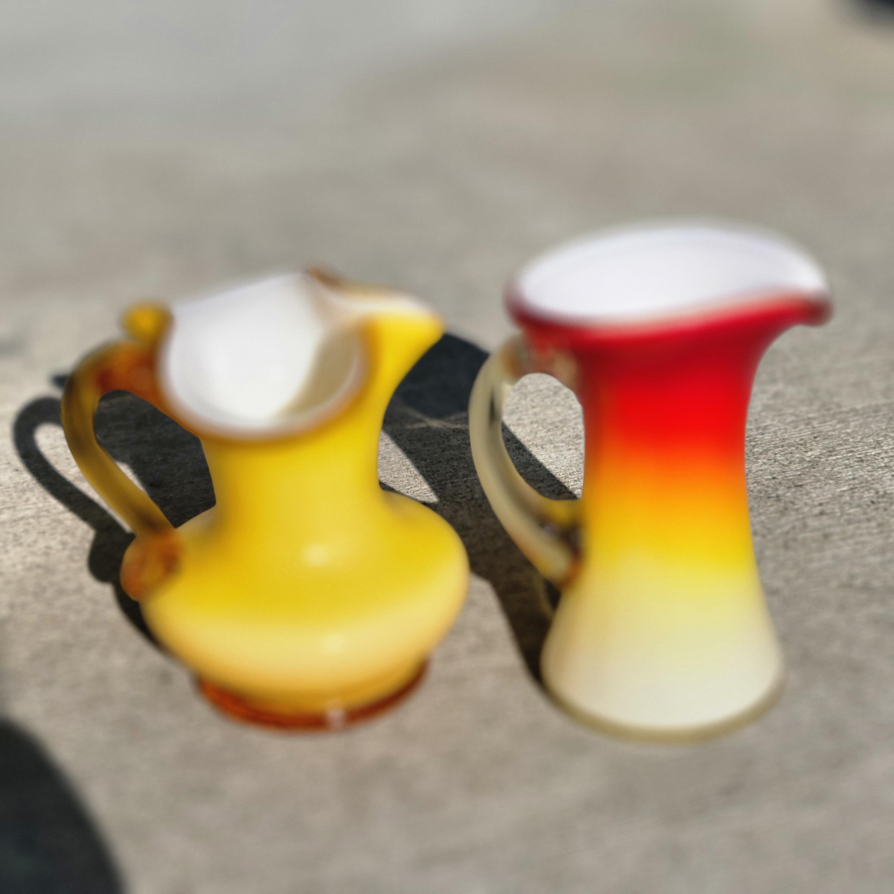 Vintage Kanawha Cased Glass Miniature Pitchers: Lemon Yellow