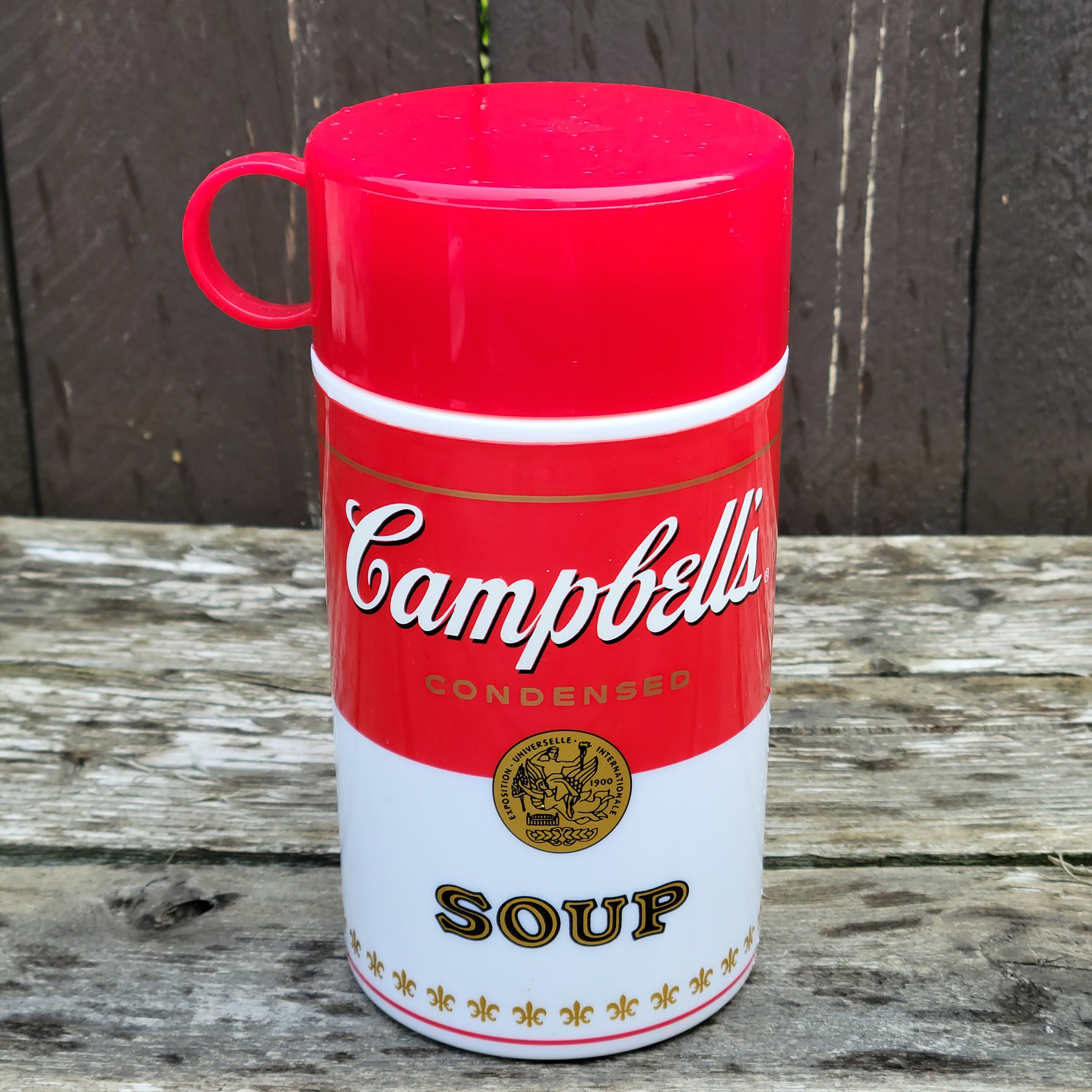 Vintage Campbell's Soup Thermos, can-tainer, Red and White