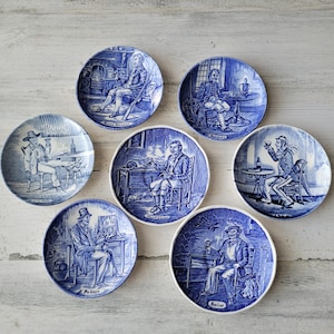Blue Transferware Pin Dishes: Vintage Boch Delfts & Wedgwood Tavern Scenes