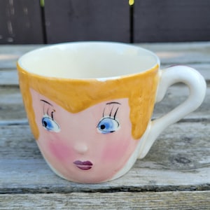 vintage ESD Creations &quot;For Mom Only&quot; Coffee Cup, Handpainted Blue Eyed Blonde, Made in Japan, NY 5494, Midcentury Kitsch, Kitchenware, Mug