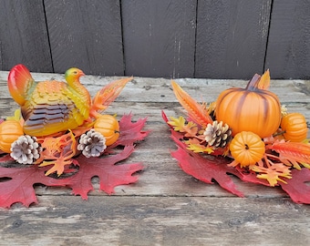 Vintage Blowmold Fall Centerpieces, Plastic Halloween/Thanksgiving Decorations, Harvest Time Arrangements, Pumpkin or Turkey,Sold Seperately