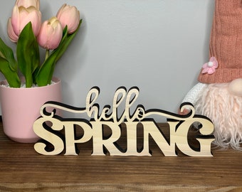 Hello Spring Wood Sign: Freestanding Tabletop Decor, 5 Sizes