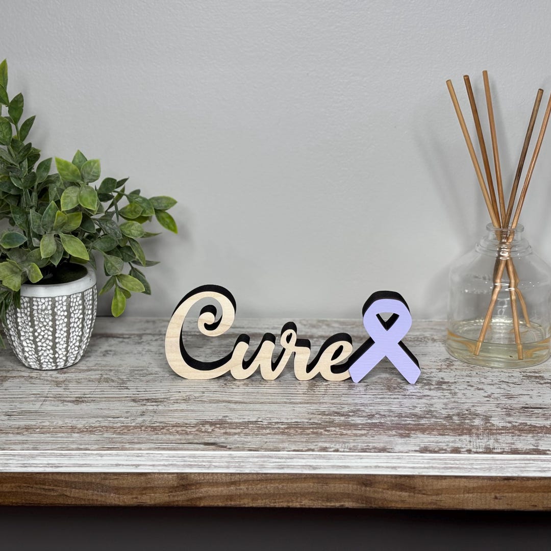 Cures Sign In Cure Cancer Ribbon Wood Sign: Freestanding Tabletop Decor - Etsy
