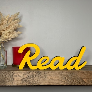 Read freestanding wood sign, shelf decor, desk decor, tabletop decor, floating shelf decor, 3d sign, 5 sizes available