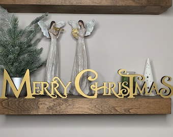 Merry Christmas wood freestanding sign, Christmas decor, 3D signs, desk, table decor, shelf decor, Christmas, 3" 5" and 7" tall available