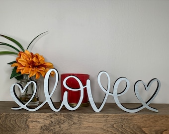 love with hearts freestanding wood sign, shelf decor, bridal decor, desk decor, mantel decor, 3d sign, wedding decor, 5 sizes available