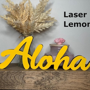 Aloha freestanding wooden sign, 3d sign, desk decor, shelf decor, mantel decor, tabletop decor, available in 5 sizes and 60 colors