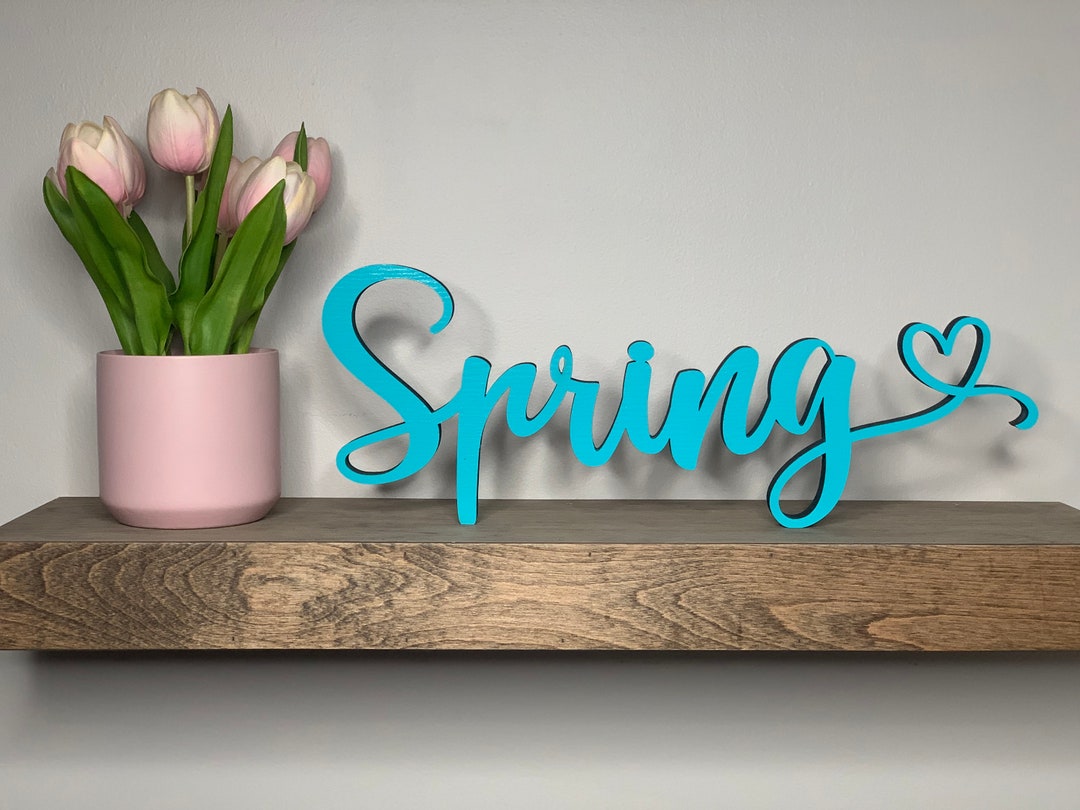 Spring Heart Freestanding Wood Sign, Shelf Desk Tabletop Entryway , 5 ...