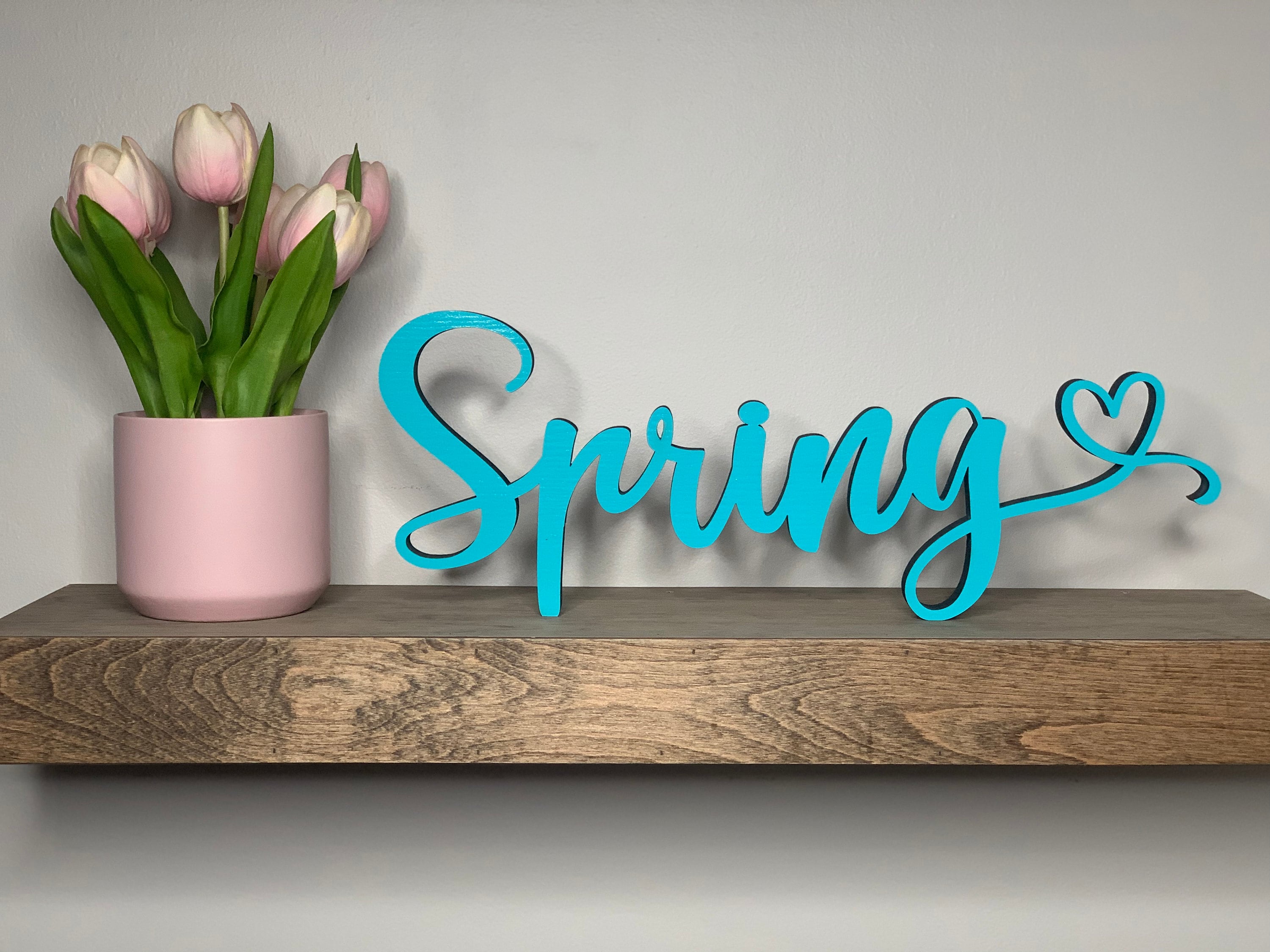 Spring Romance Sign Spring Heart Freestanding Wood Sign, Shelf Desk Tabletop Entryway , 5 ...