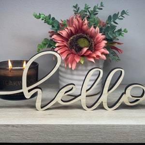 Freestanding Hello Wood Sign: 3D Desk & Shelf Decor
