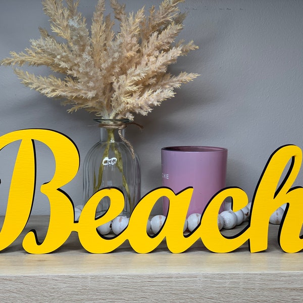 Beach freestanding wood sign, shelf decor, desk decor, entryway decor, floating shelf decor, 5 sizes available