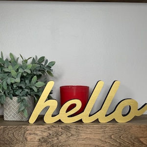Hello Wood Sign: Freestanding 3D Desk & Shelf Decor
