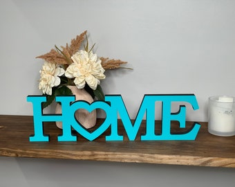 HOME with a heart freestanding wood sign, shelf decor, desk decor, mantel decor, tabletop decor, 3d sign, 5 sizes available