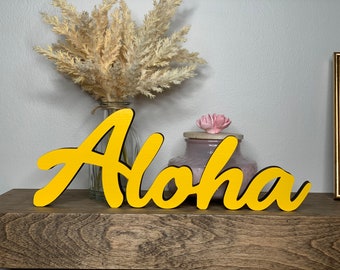 Aloha wood freestanding sign, 3d sign, desk decor, shelf decor, mantel decor, tabletop decor, 5 sizes available