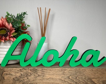 Aloha Wooden Sign: 3D Desk & Shelf Decor