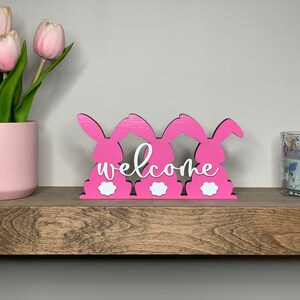 Bunny Welcome Wood Sign: Freestanding Easter Decor