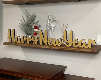 Happy New Year freestanding wood sign, 3-piece set, home decor, New Year's decor sign, bookshelf mantel decor, 3" 5" and 7" tall available