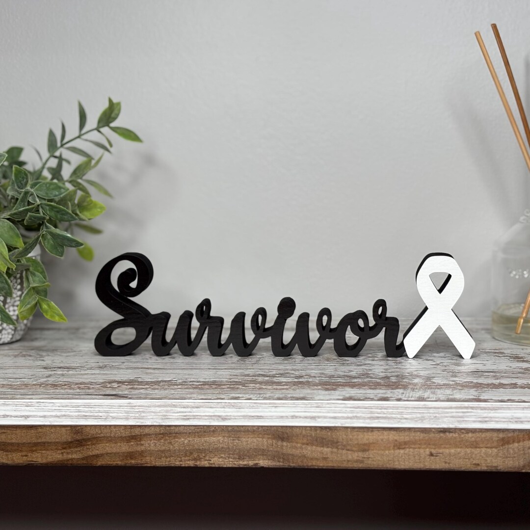 Surviving Cancer Ribbon Survivor With Cancer Ribbon Wood Sign - Freestanding Tabletop Decor - Etsy