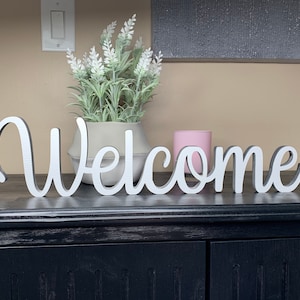 Welcome freestanding wood sign, desk shelf, floating shelf, entryway decor, 5 sizes available