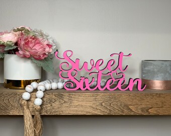 Sweet Sixteen freestanding wood sign, Sweet sixteen birthday decor, shelf decor, 3D sign, tabletop decor, 3 sizes available