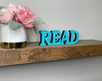 READ freestanding wood sign shelf decor desk decor tabletop bookshelf decor floating shelf decor, 5 sizes available