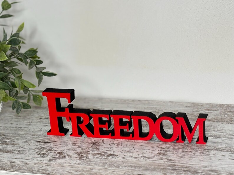 Freedom Freestanding Wood Sign: Shelf Decor, 60 Colors, 5 Sizes ...