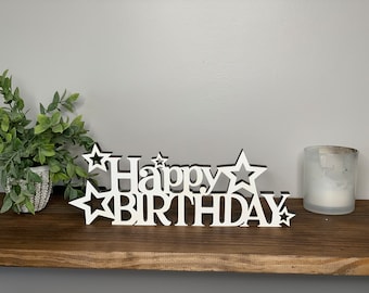 Happy Birthday Freestanding wood sign Birthday decor tabletop decor Birthday party decor, 4 sizes available