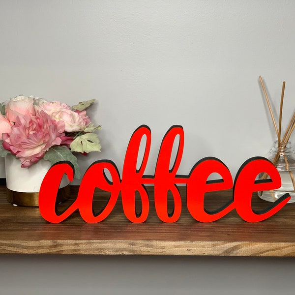 coffee freestanding wood sign, coffee sign, coffee bar decor, desk decor, coffee tabletop sign, 3d sign, 5 sizes available