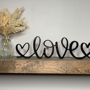 Love with Hearts Wood Sign: Freestanding Shelf Decor