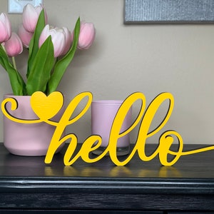 3D Hello Wood Sign: Freestanding Desk & Shelf Decor