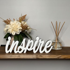 inspire freestanding wood sign 3d sign desk sign shelf wood mantel decor tabletop sign, 5 sizes available