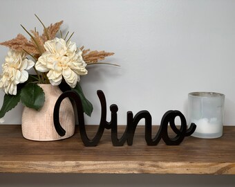 Vino freestanding wood sign, 3d sign, desk decor, shelf decor, wine bar decor, 5 sizes available