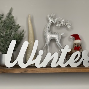 Winter Wooden Sign: Freestanding Tabletop Decor