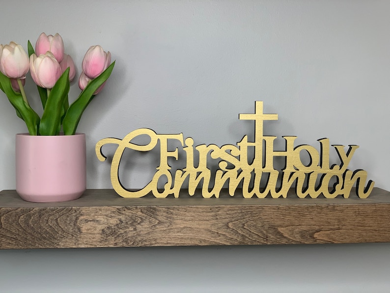 First Holy Communion Wood Sign: Freestanding Tabletop Decor - Etsy