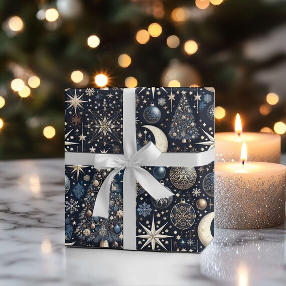 Celestial Gothic Christmas Wrapping Paper Roll Dark Occult Holiday Gift Wrap Moon Medieval Renaissance Retro Style Gift Wrap Roll