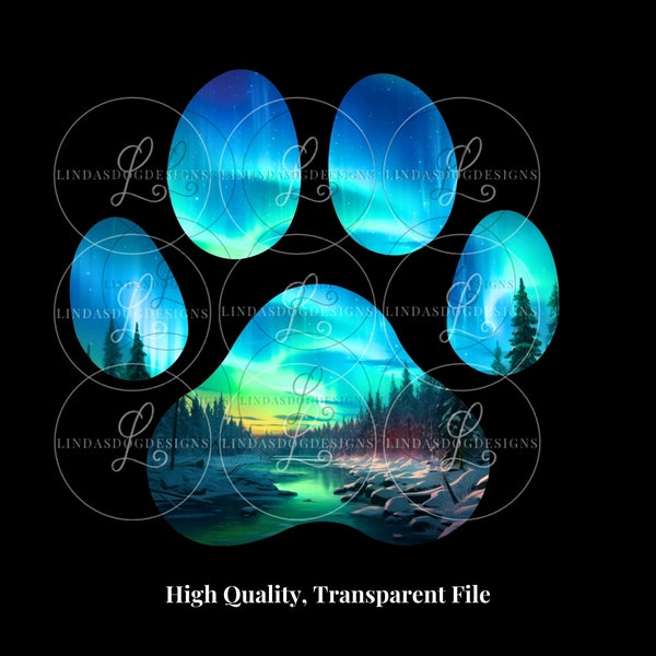 Watercolor Aurora Borealis Paw Print PNG, Northern Lights Cat Paw Dog Paw Art, Unique Hiking Gift, Pet Memorial, Pet Lover Gift