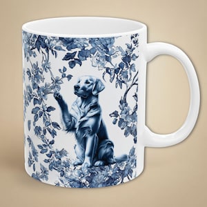 Golden Retriever Mug Toile Coffee Cup Golden Retriever Mom Gift French Country Blue and White Mug Golden Retriever Dad Chinoiserie Tea Cup