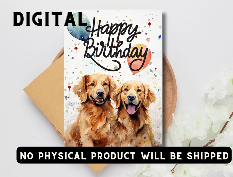 Golden Retriever Printable Birthday Card, Cute 5 X 7 Foldable Pet ...