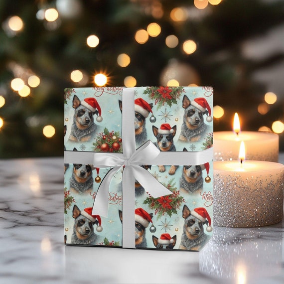 Australian Cattle Dog Wrapping Paper Blue Heeler Toile Gift Wrap Christmas Dog Lover Paper for Holiday Gifts