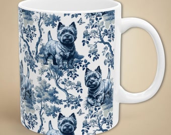 Taza de Cairn Terrier, regalo para mamá de perro, taza de café de toile azul, regalo de inauguración de la casa para cachorro, taza de té chinoiserie para el dueño del perro, regalo conmemorativo