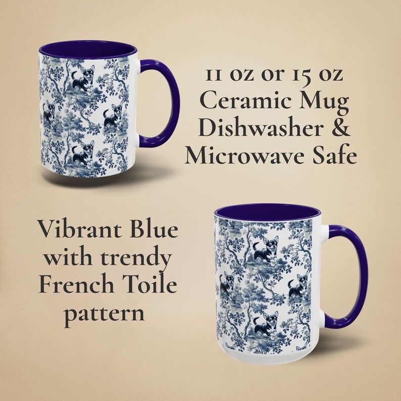 Toile Chihuahua Mug Floral Dog Coffee Cup Chihuahua Mom Gift French Country Dog Lover Tea Cup Chihuahua Drinkware for New Dog Owner Mama image 6
