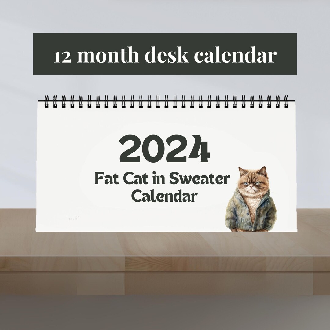 2024 Fat Cat in Sweater Desk Calendar, Angry Cat Calendar, 20242025